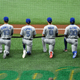 Cavan Biggio joined his teammates, including Anthony Alford, in kneeling during the national anthem.